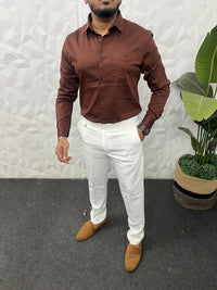Cotton lycra plain shirt ( Chocolate Brown )