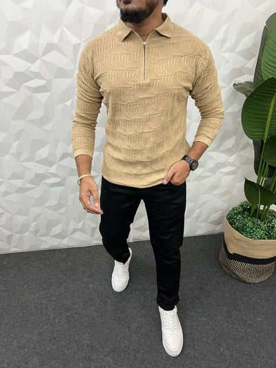 Aztec polo knitted full t-shirt ( cream )