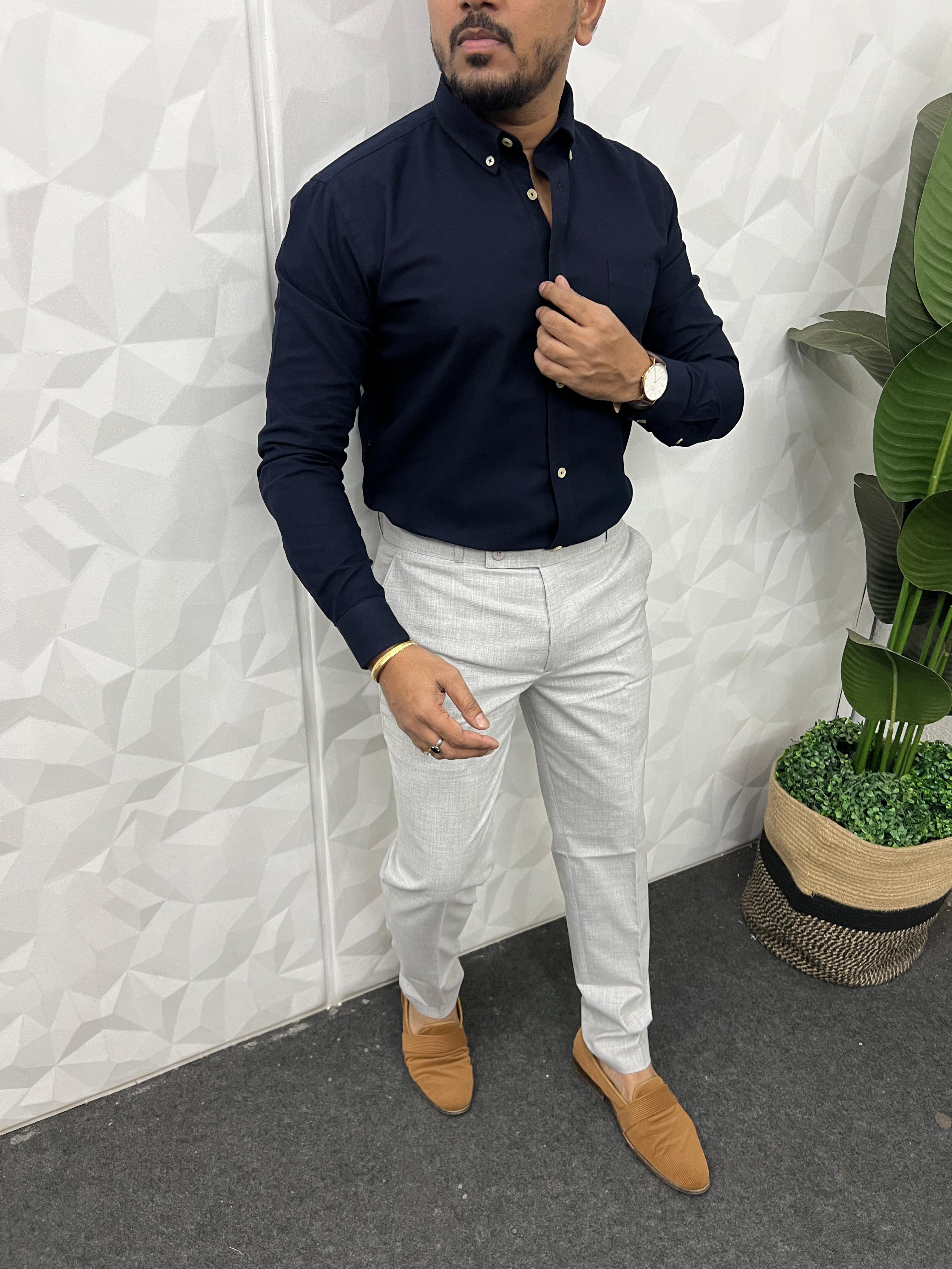 Oxford fabric button down shirt ( navy blue )