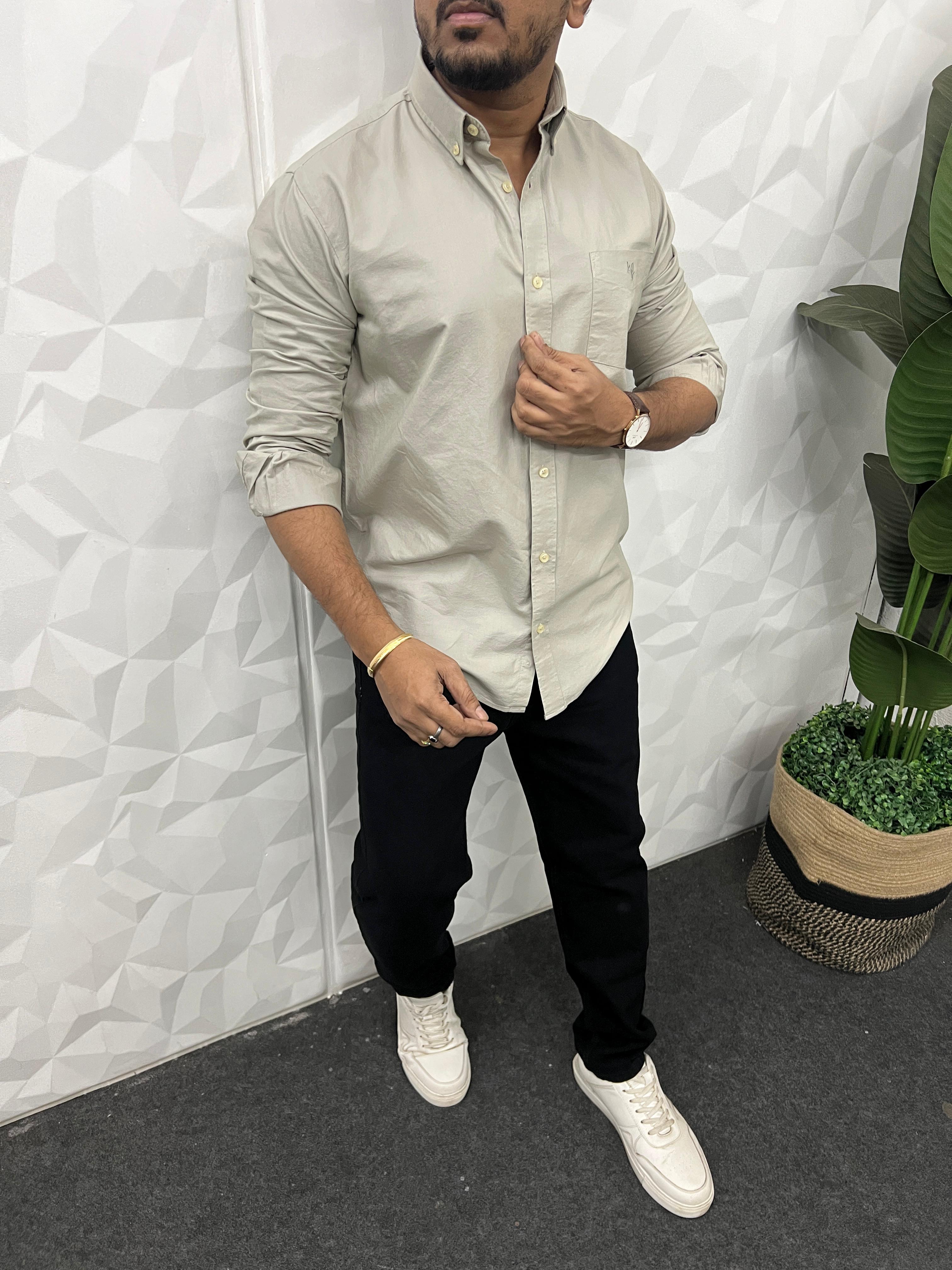 Oxford fabric button down shirt ( cement grey )