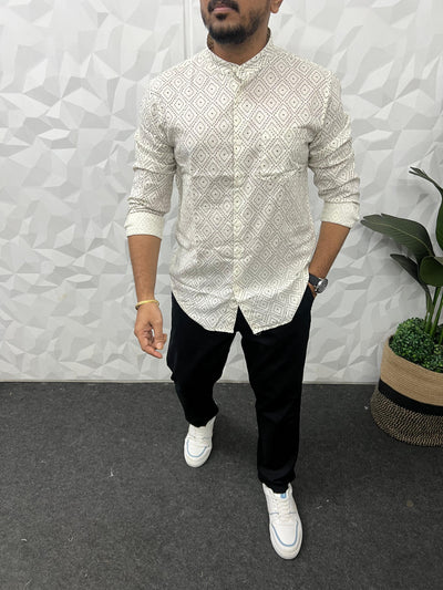 Mandarin collar printed shirt