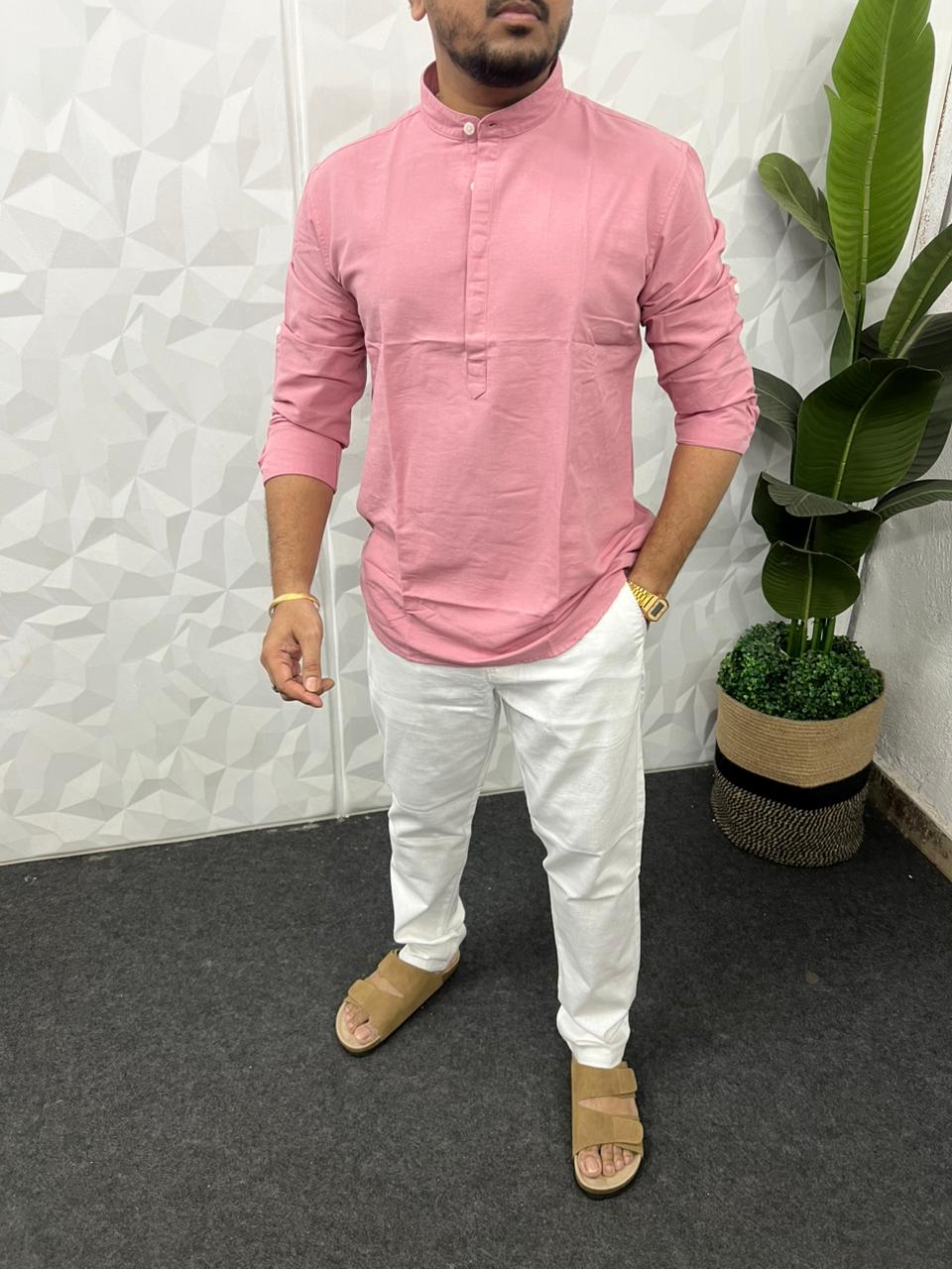 Slub linen short kurta