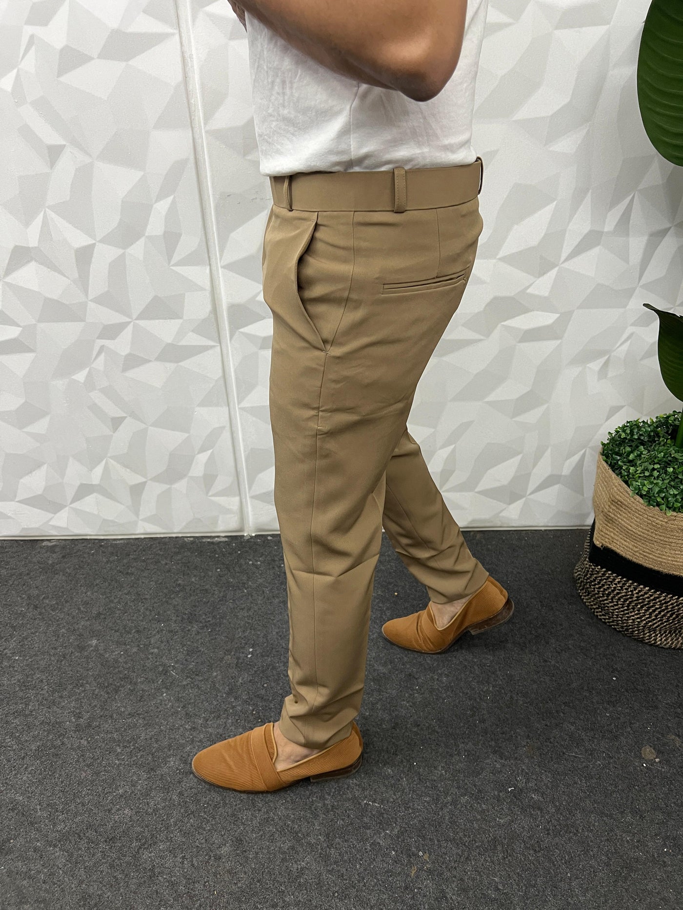 Cotton lycra fabric khaki brown trouser