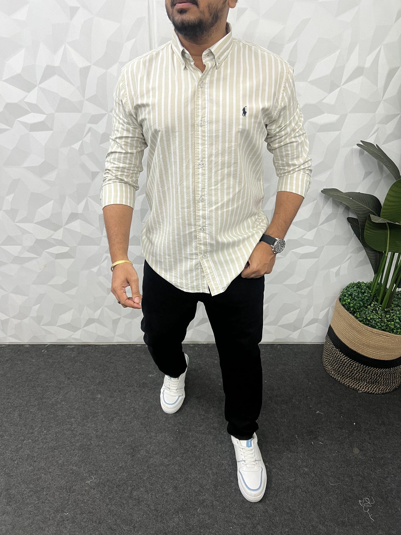Oxford fabric stripes shirt
