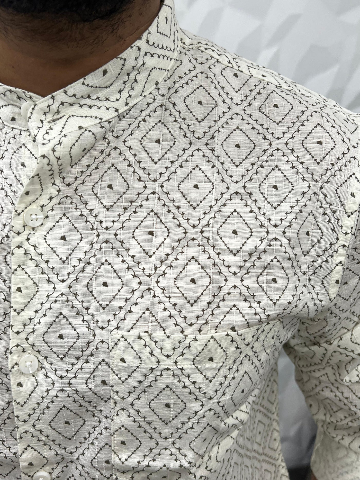 Mandarin collar printed shirt
