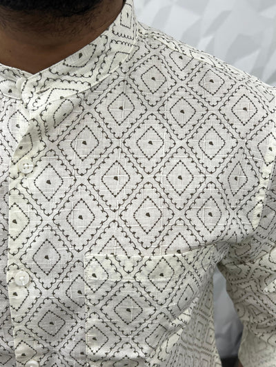 Mandarin collar printed shirt