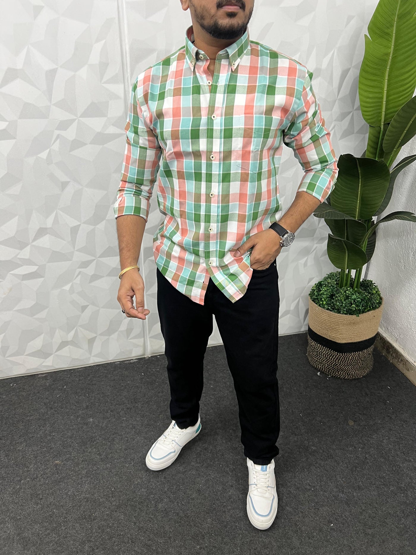 Oxford fabric yarn dyed chex shirt
