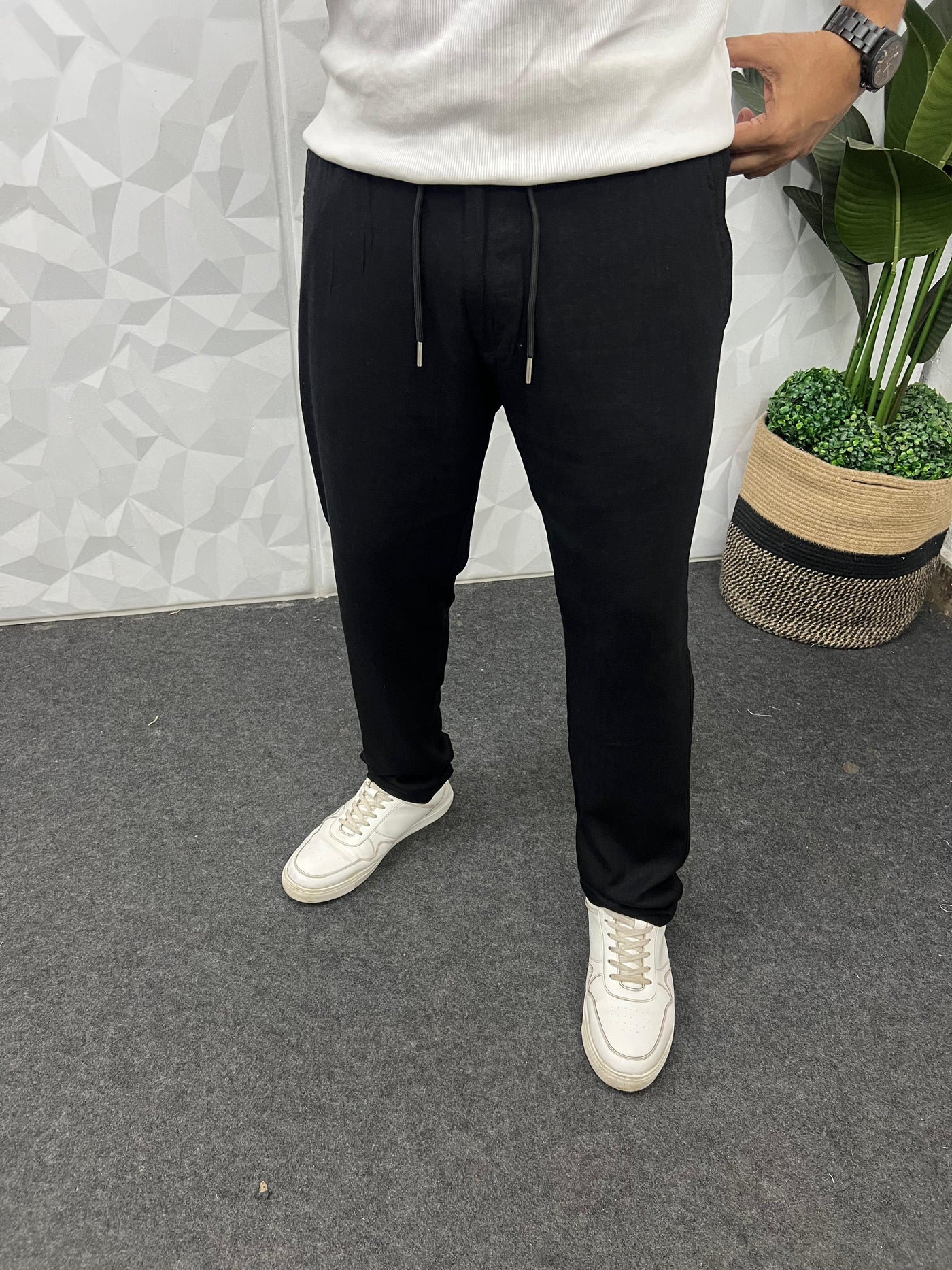Imported fabric linen pants ( black )