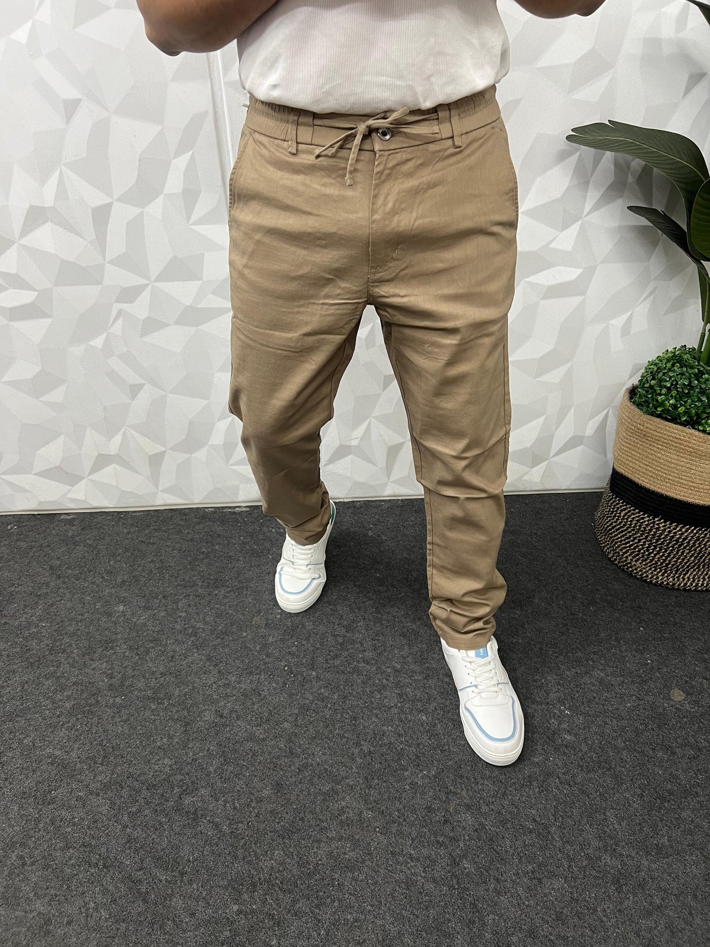 Dobby linen fabric pants
