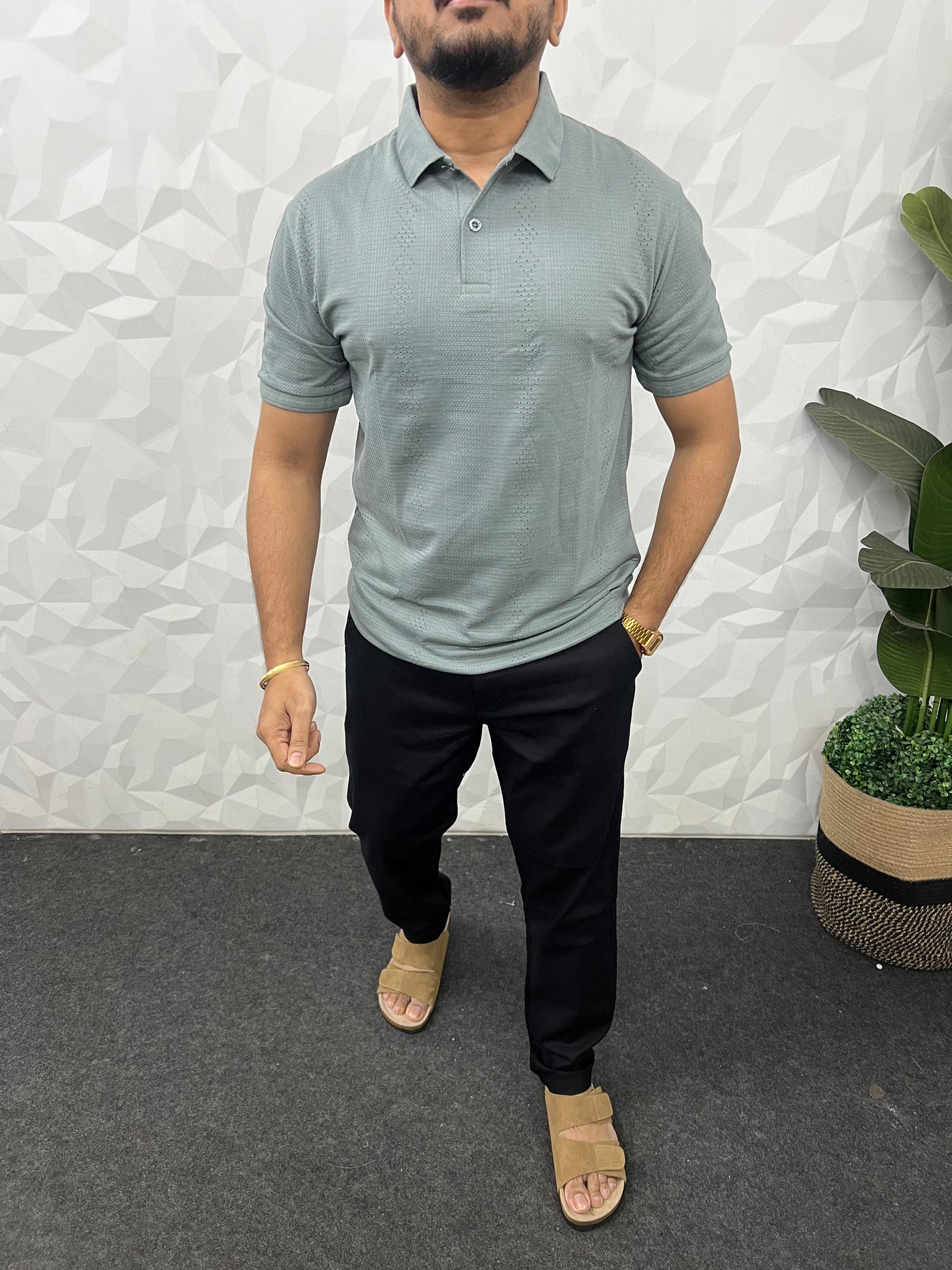 Cotton texture fabric collar t-shirt