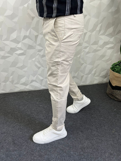 Linen fabric ankle chinos ( cream )