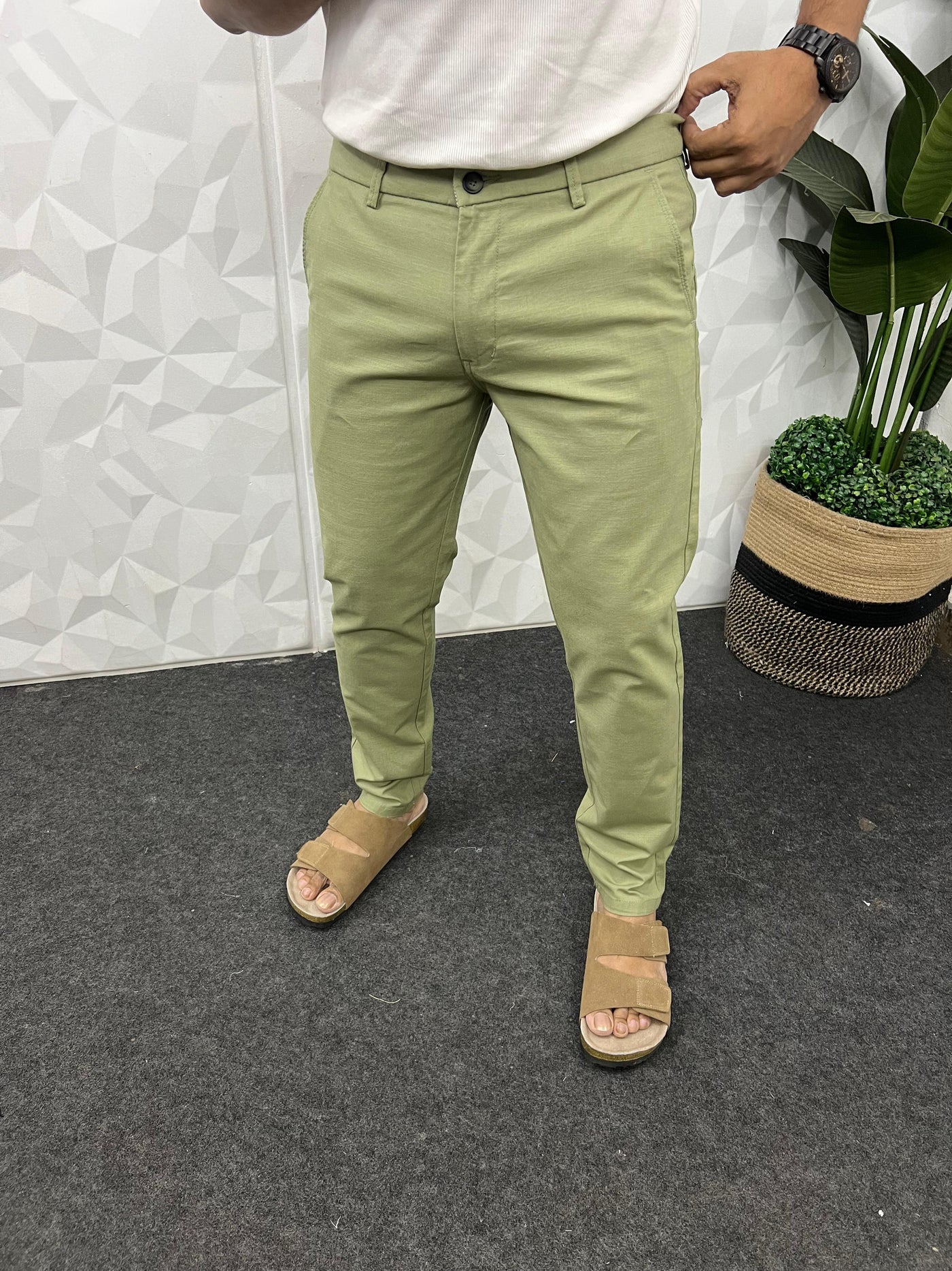 Linen fabric chinos