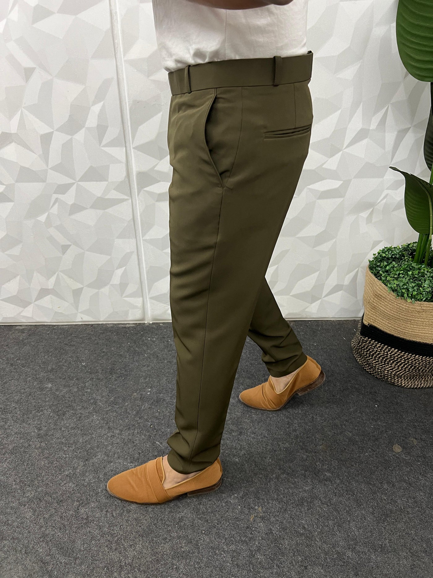 Cotton lycra fabric Deep olive trouser