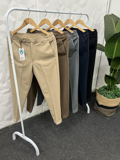 Flexi waist cotton twill cream trouser