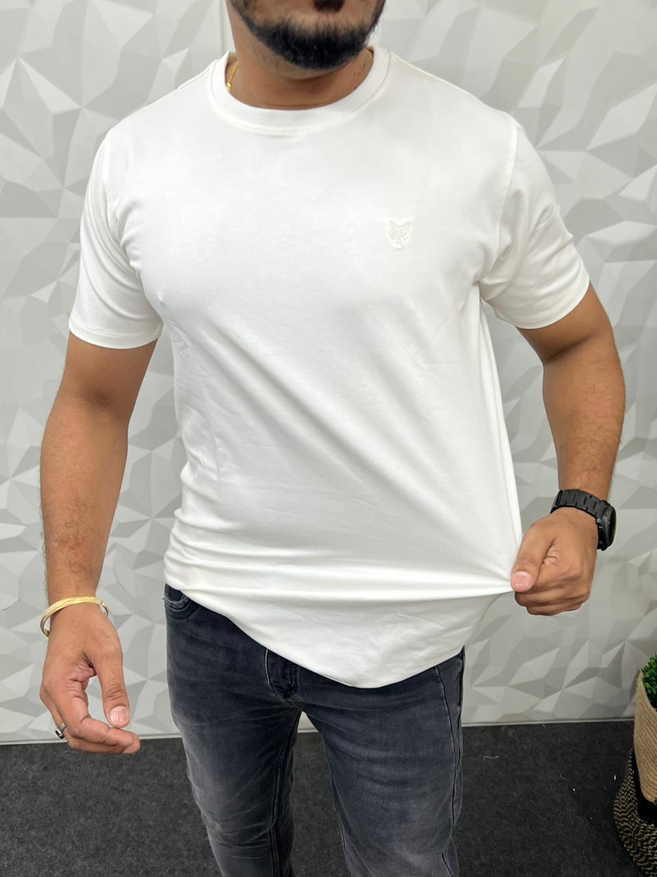 4 way lycra fabric solid t-shirt ( white )