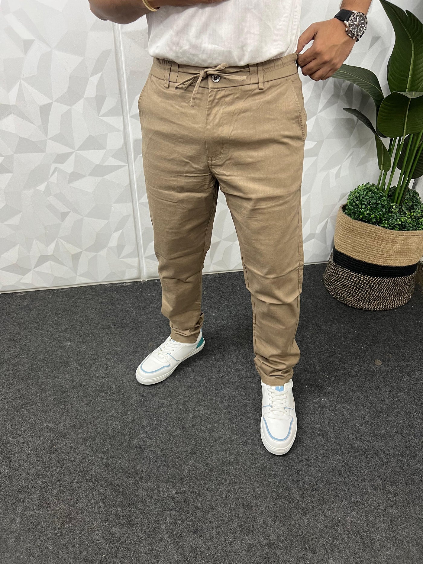 Dobby linen fabric pants