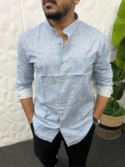 Mandarin collar printed shirt