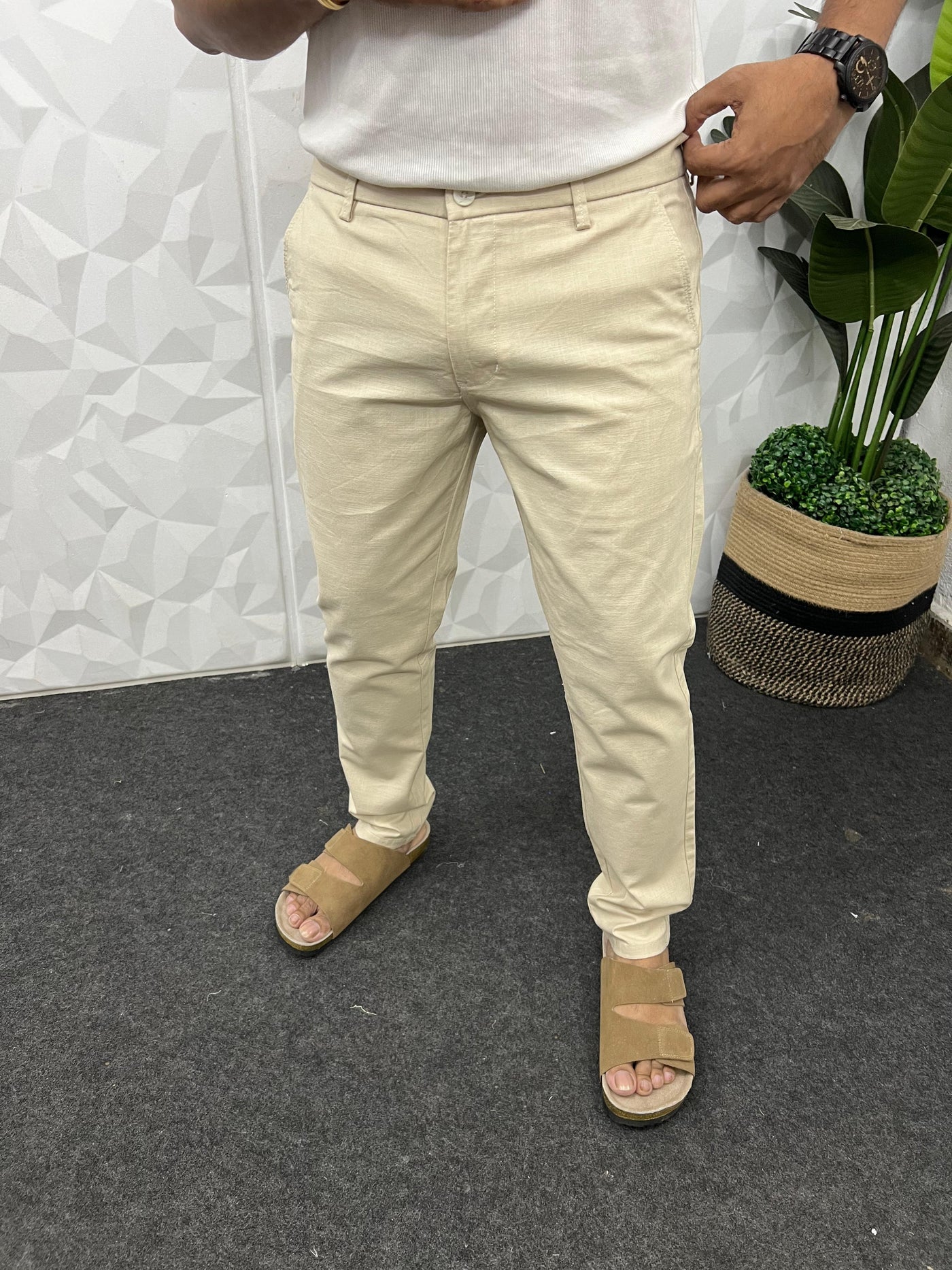 Linen fabric chinos