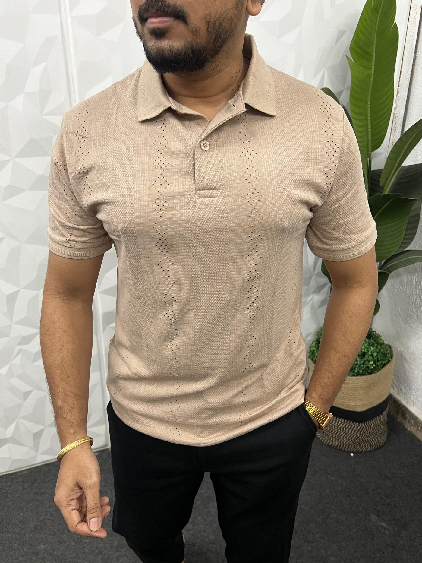Cotton texture fabric collar t-shirt