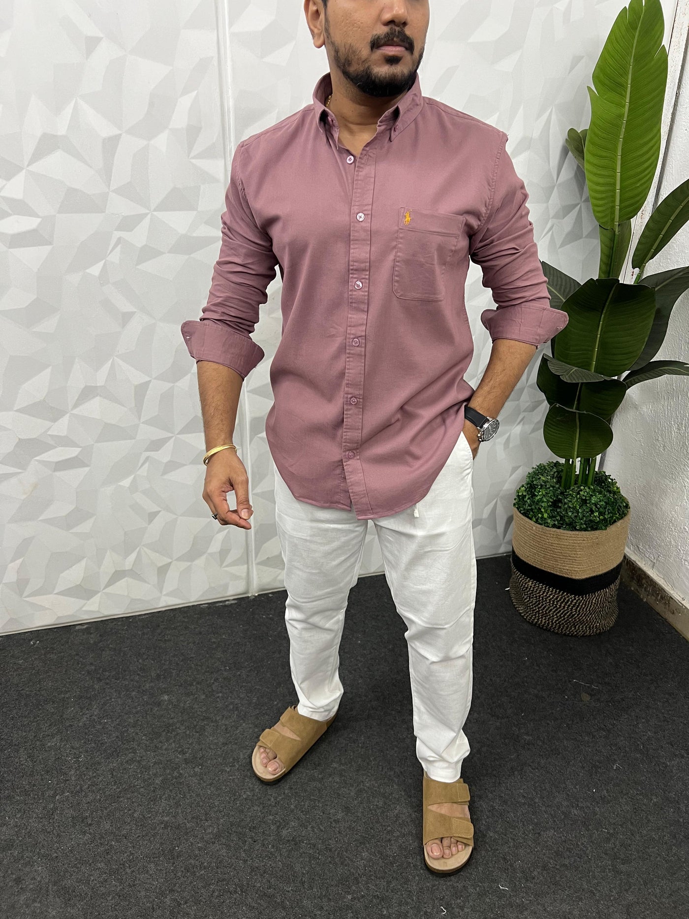 Corduroy lycra fabric shirt (Mauve)