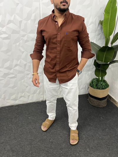Corduroy lycra fabric shirt ( Brown )