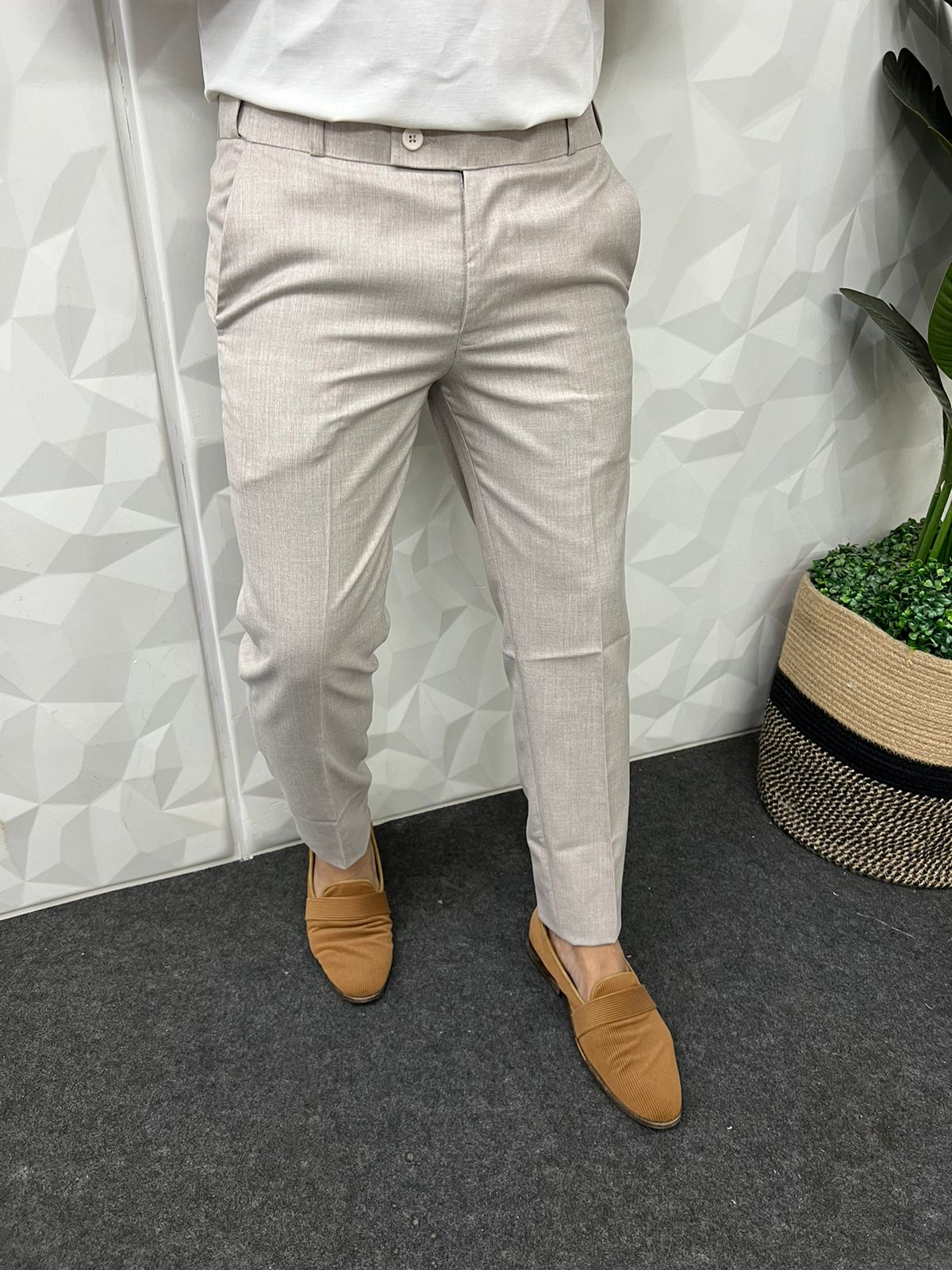 Waist adjustable cotton trouser ( Light cream )