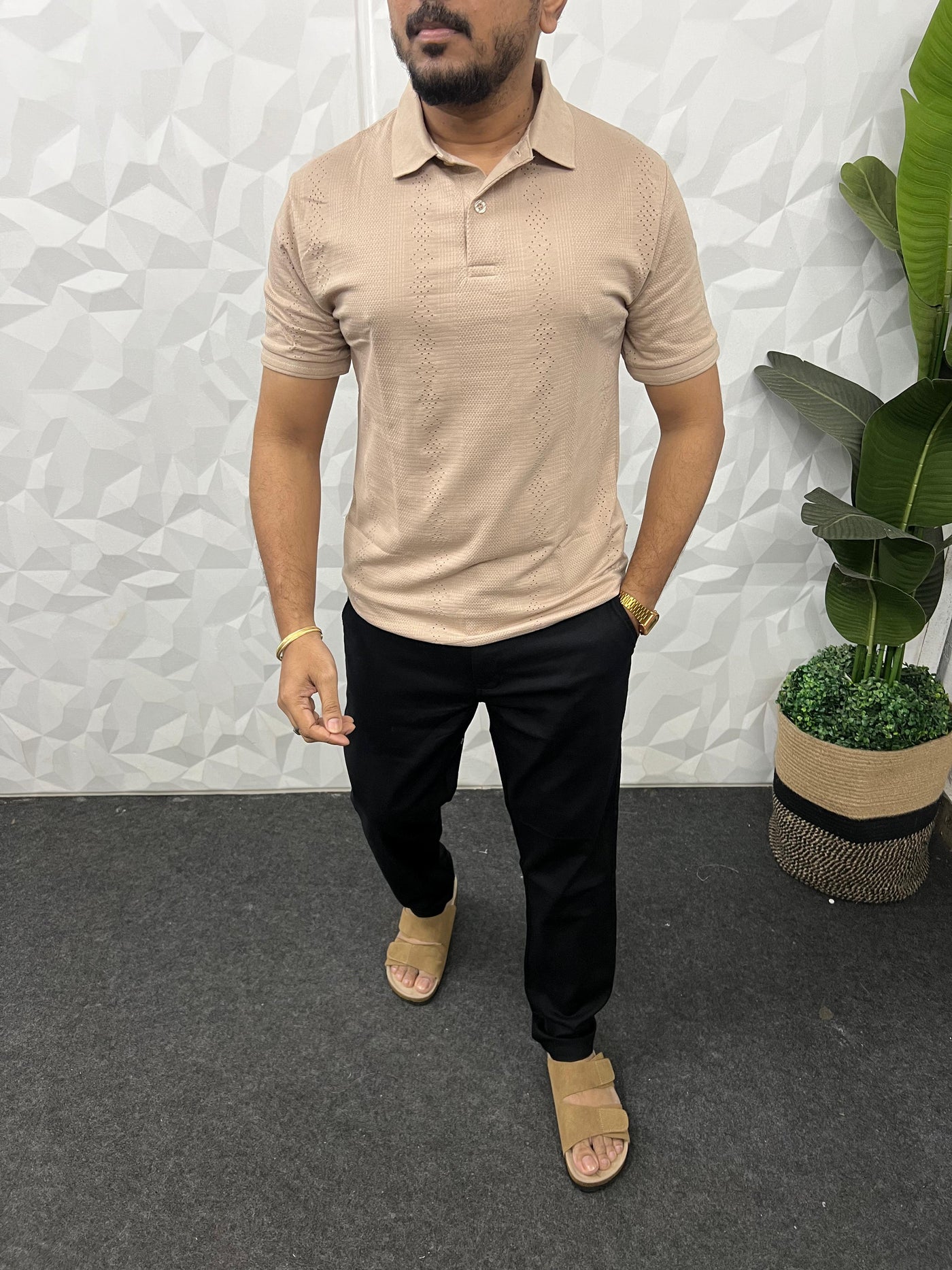 Cotton texture fabric collar t-shirt