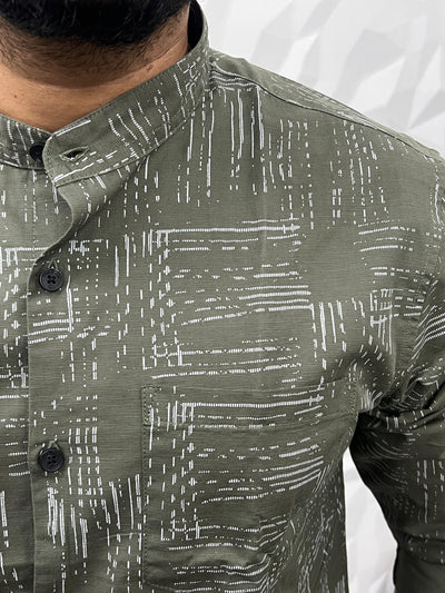 Mandarin collar printed shirt