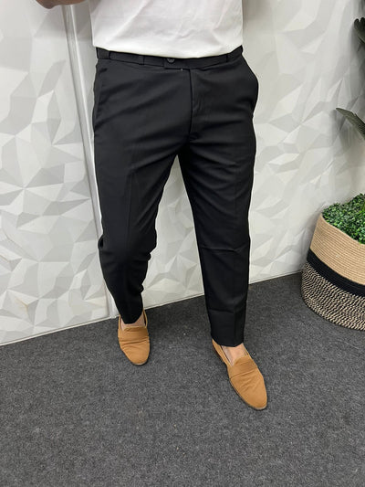 Waist adjustable cotton trouser ( black )