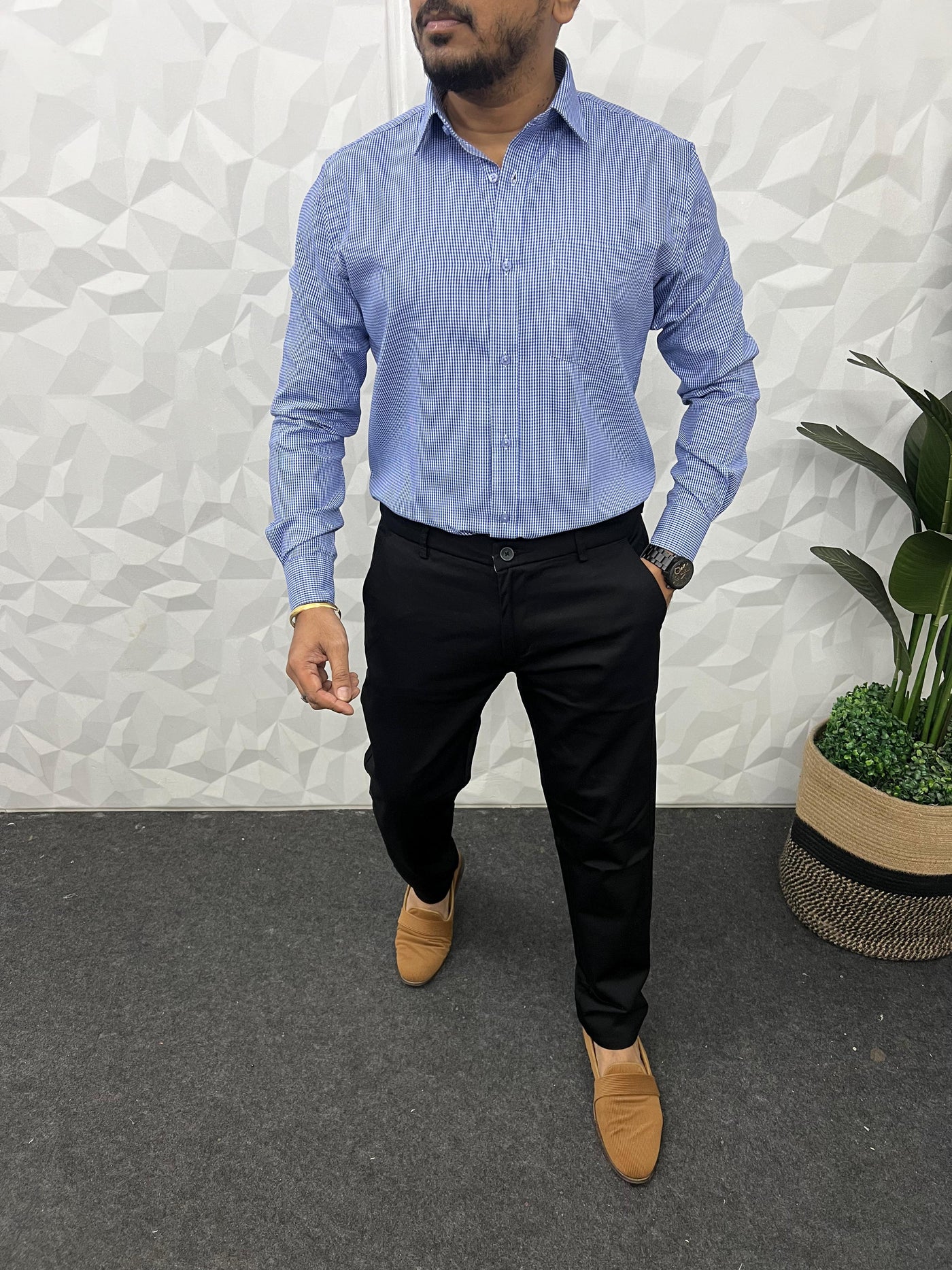 Oxford fabric small chex shirt