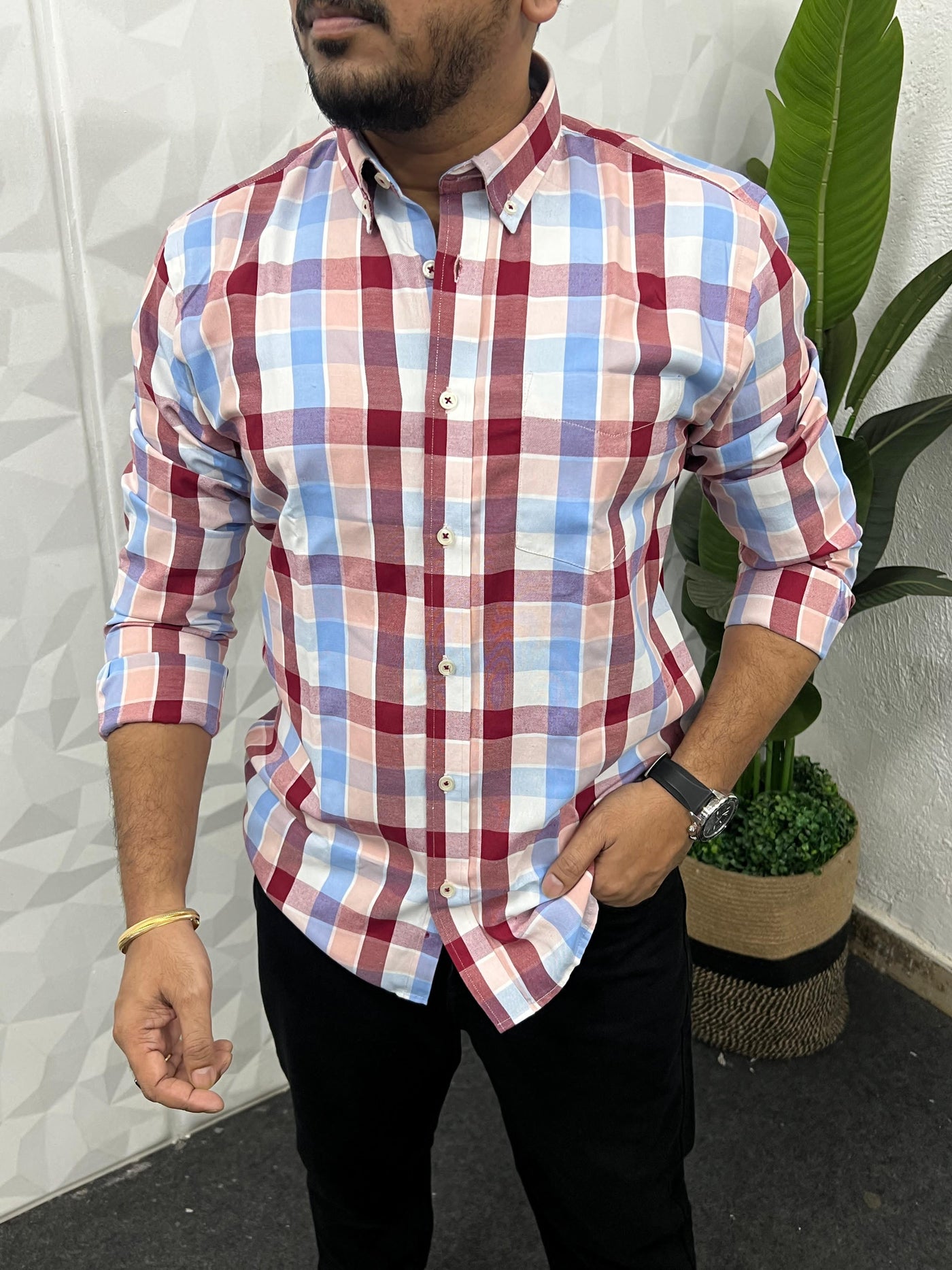 Oxford fabric yarn dyed chex shirt