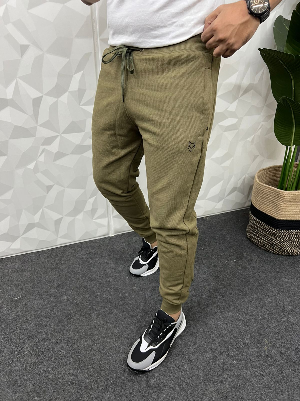 Jute fabric olive green track pant