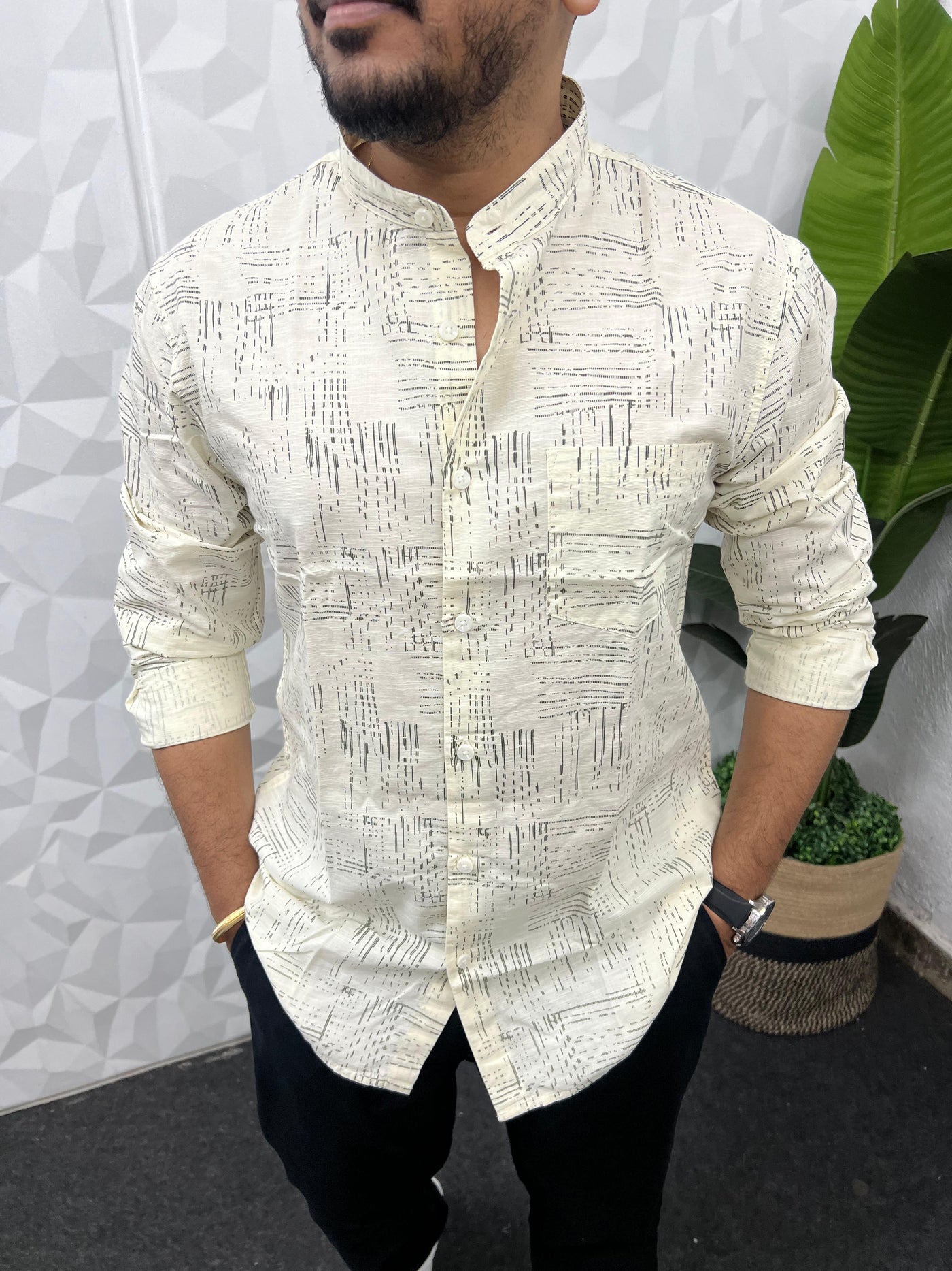 Mandarin collar printed shirt