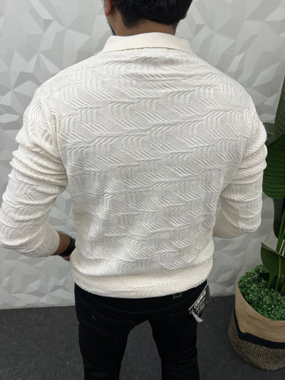 Aztec polo knitted full t-shirt ( off white )