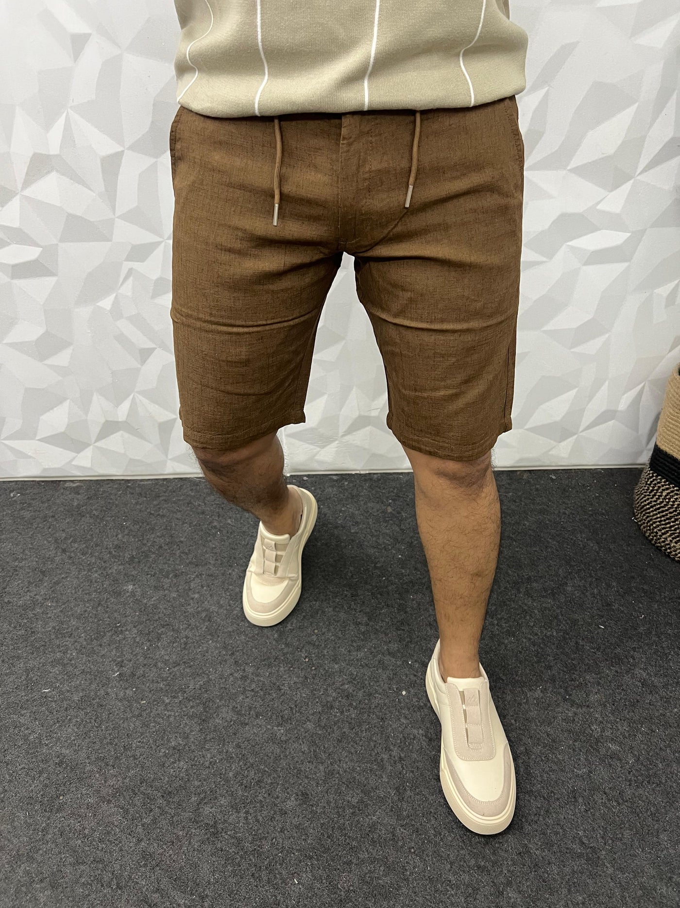 Linen fabric shorts (Brown)