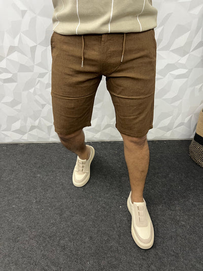 Linen fabric shorts (Brown)