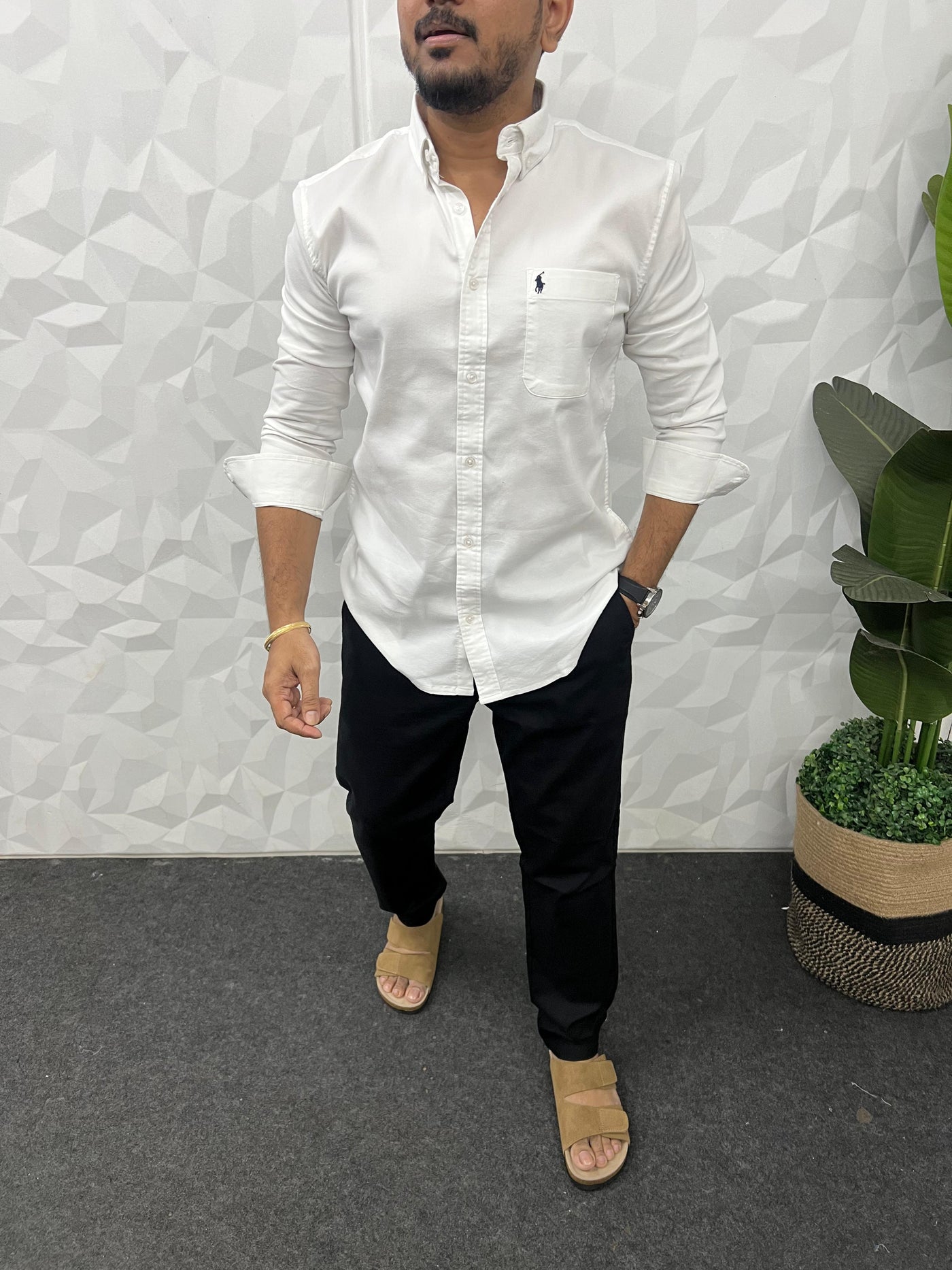 Corduroy lycra fabric shirt (White)