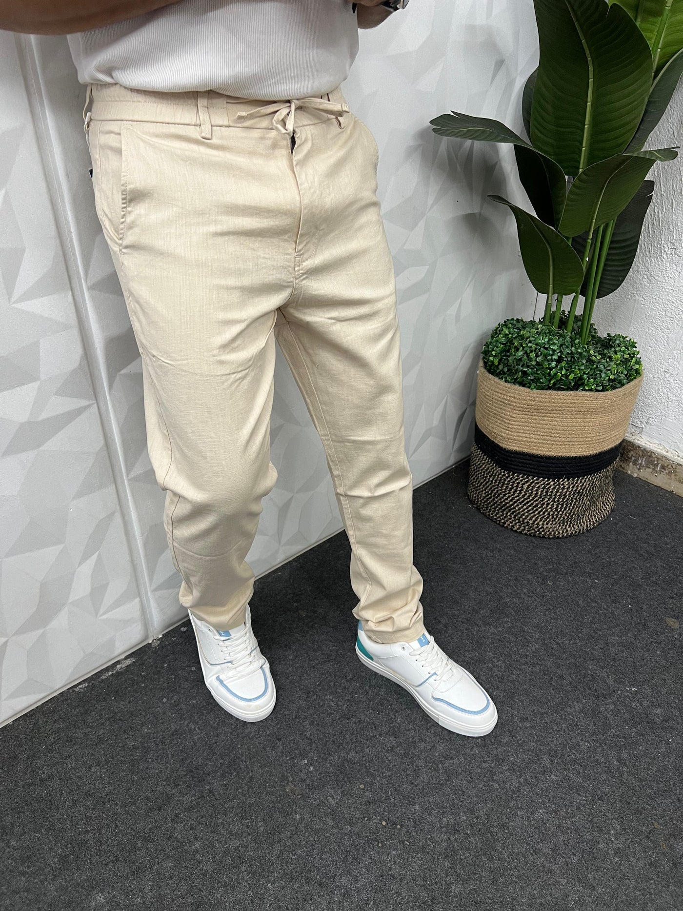 Dobby linen fabric pants