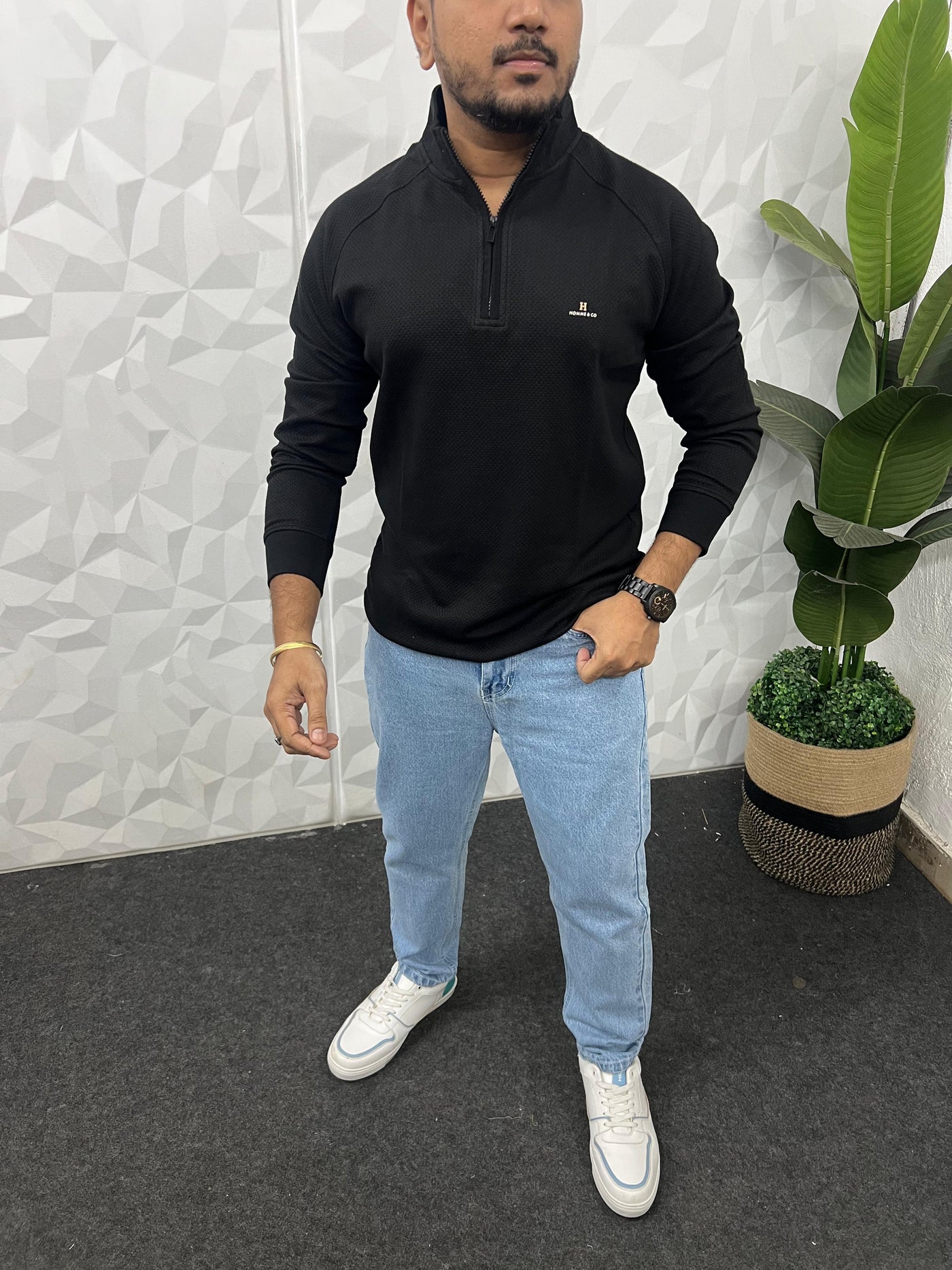 High neck popcorn fabric t-shirt