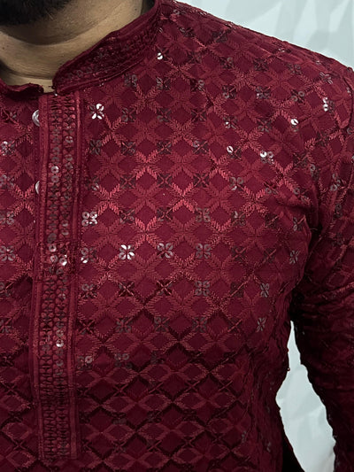 Lucknowi fabric long kurta