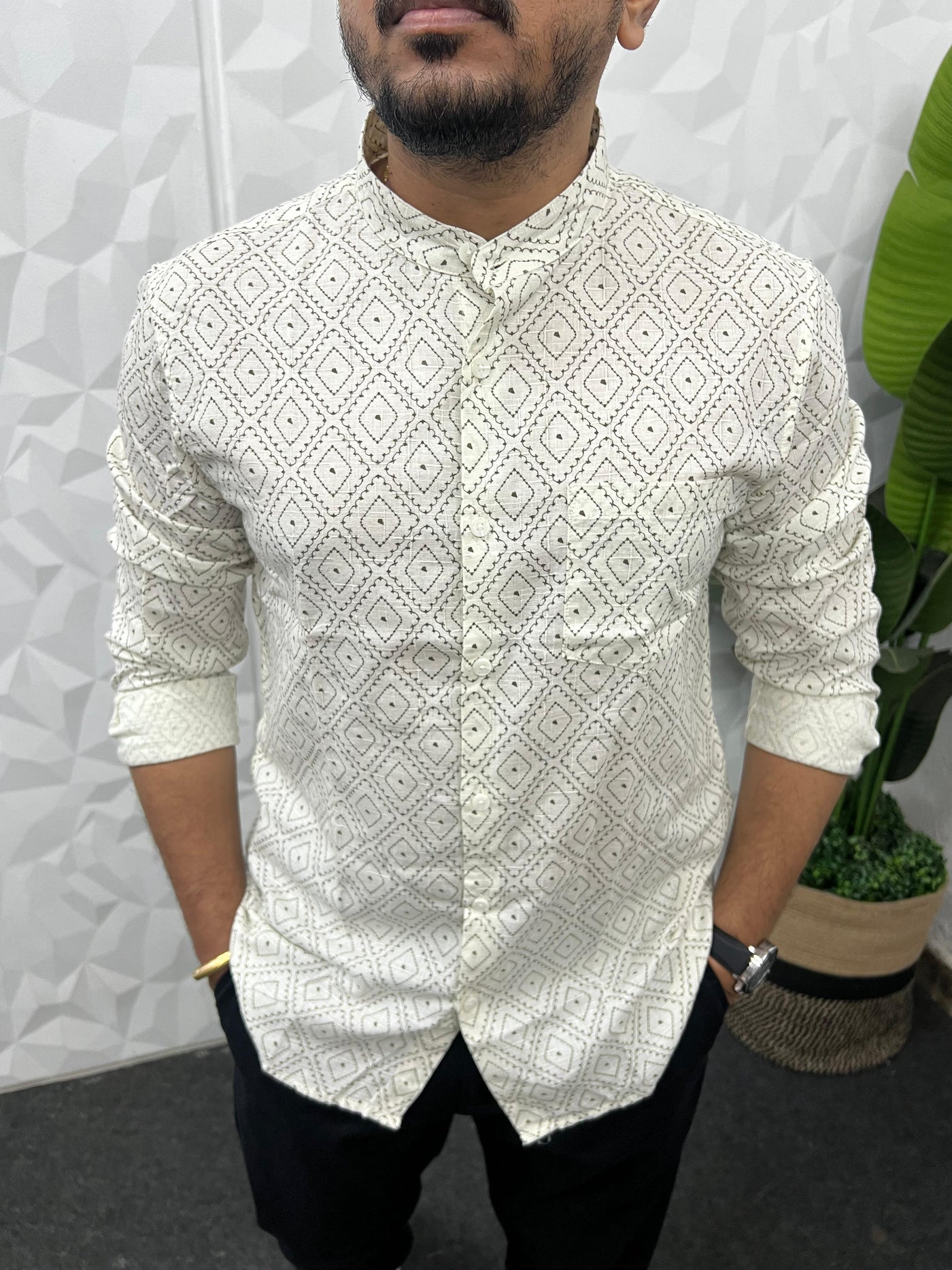 Mandarin collar printed shirt