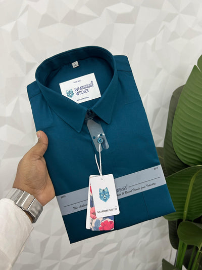 Cotton Lycra Plain Shirt ( Teal blue )