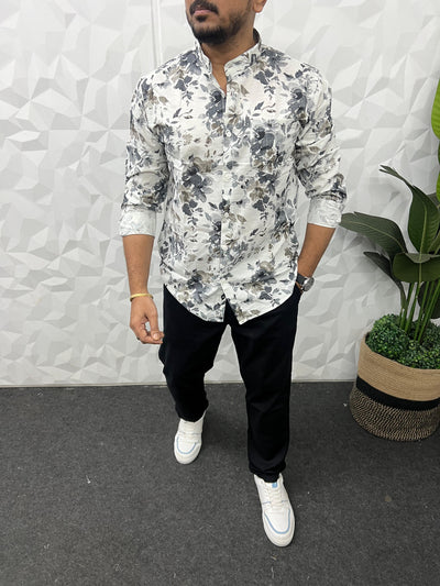 Mandarin collar printed shirt