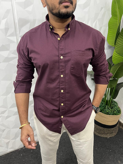 Oxford lycra solid shirt (Wine)