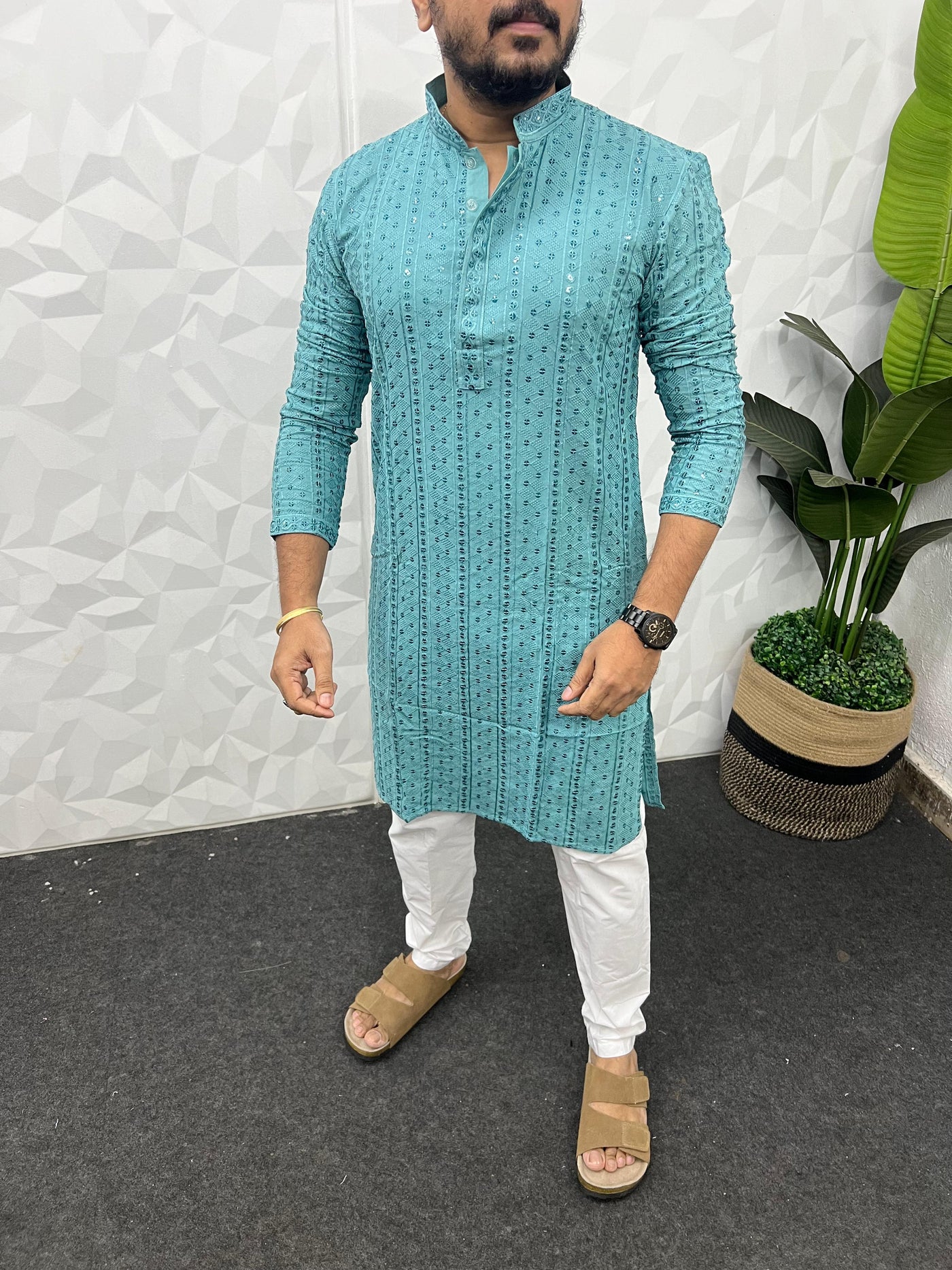 Lucknowi fabric long kurta