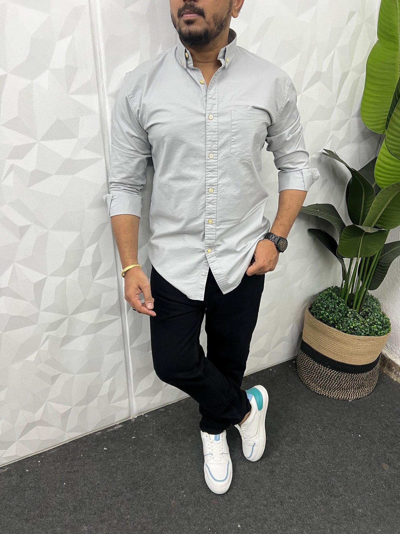 Oxford lycra solid shirt (Light grey)