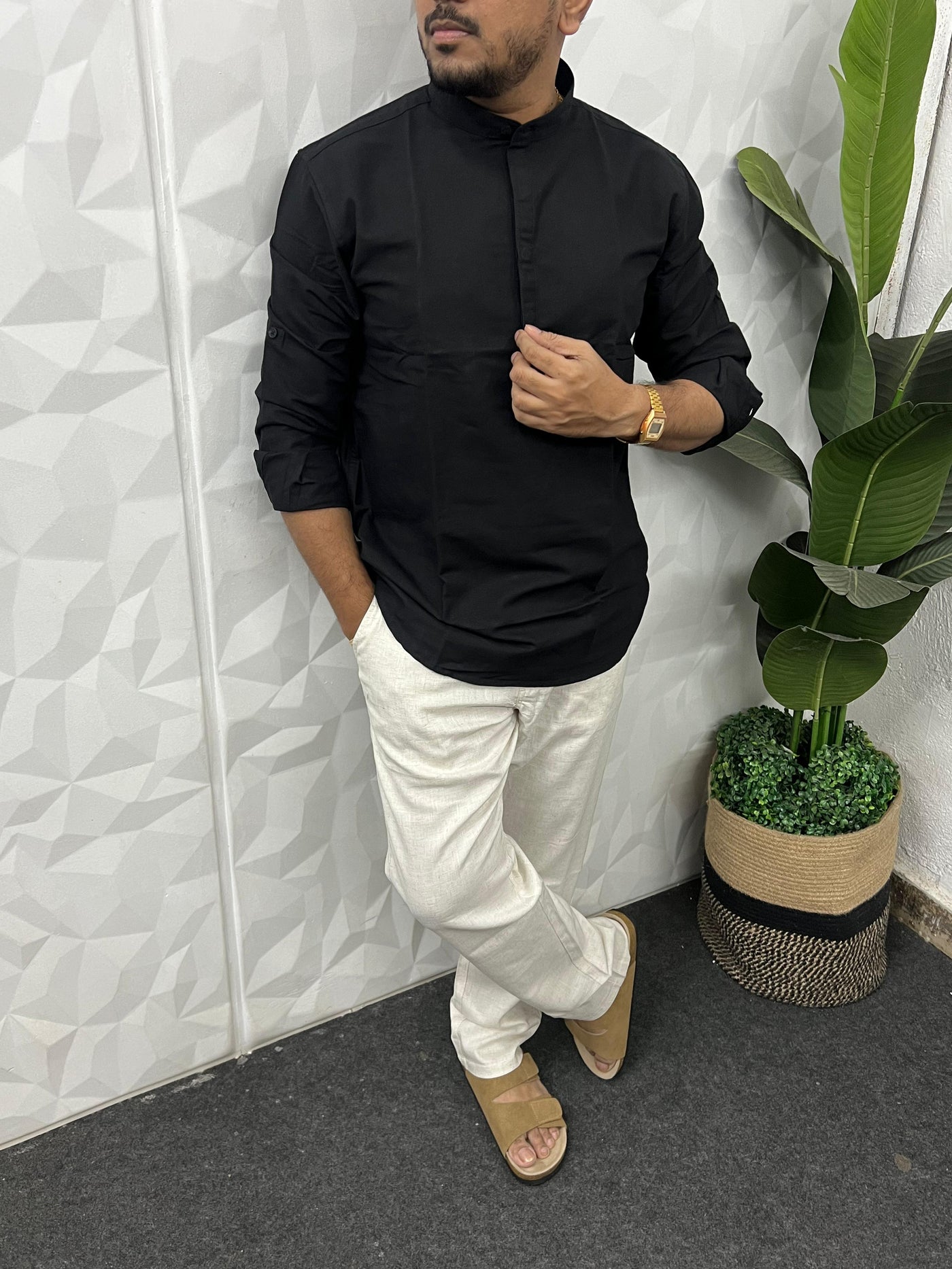 Slub linen short kurta