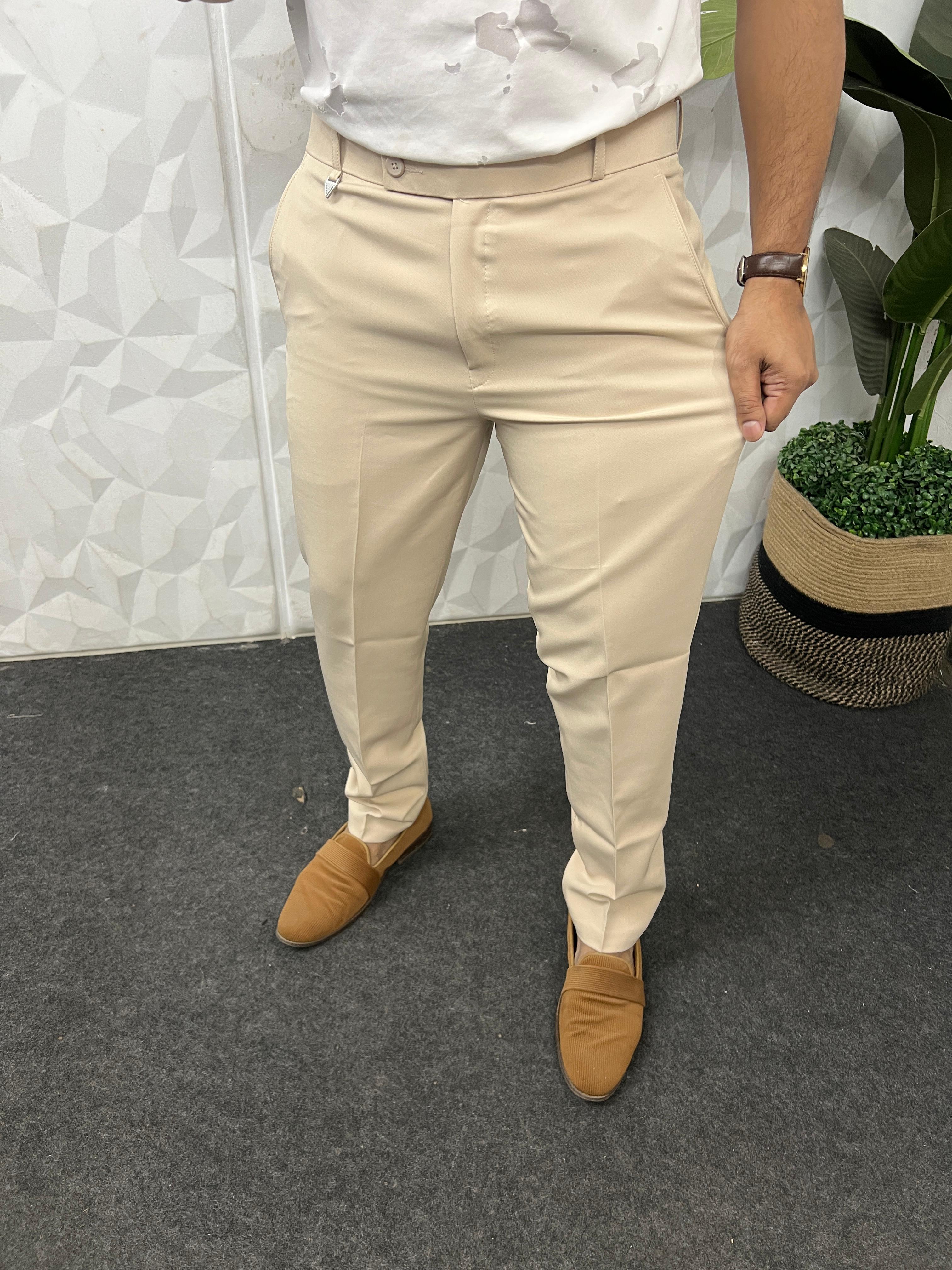 Cotton lycra cream trouser