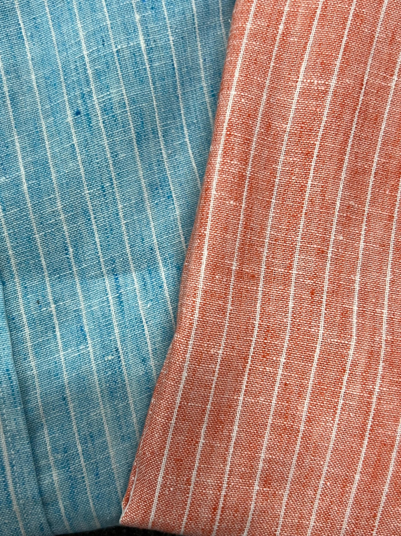 Linen fabric mandarin collar stripes shirt