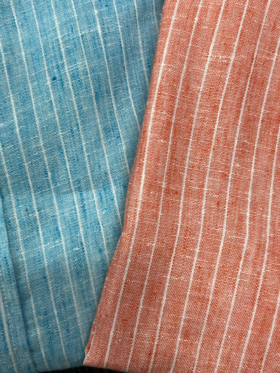 Linen fabric mandarin collar stripes shirt